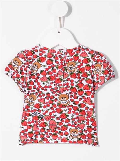 T-shirt baby con stampa fragole ed orsetto MOSCHINO BABY | MGM02BLBB9083504